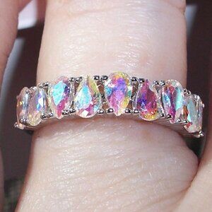 925 STERLING SILVER Simulated Mercury Mystic Topaz Cubic Zirconia Ring